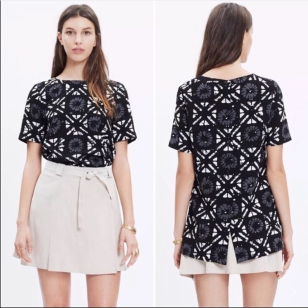 Madewell Industry Button-Back Black Batik Grid Top